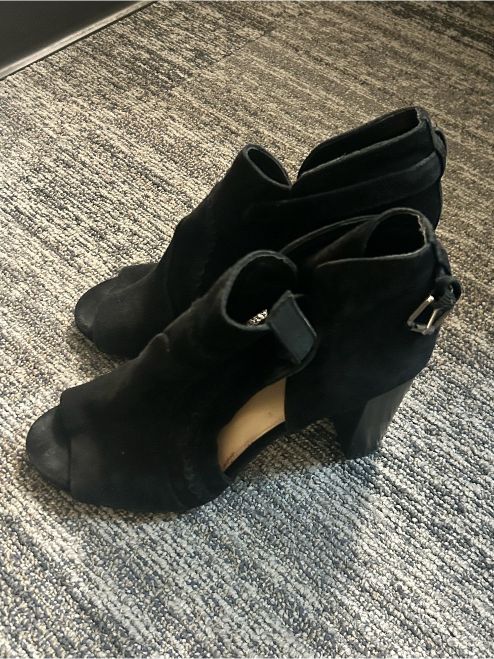 Vince Camuto Black Open-Toe Block Heel Booties